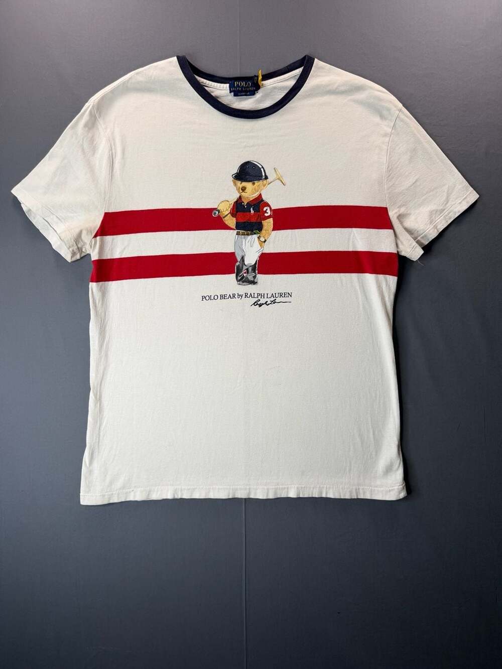 Polo Ralph Lauren Polo Bear White Ringer T-Shirt with Red Stripes Large